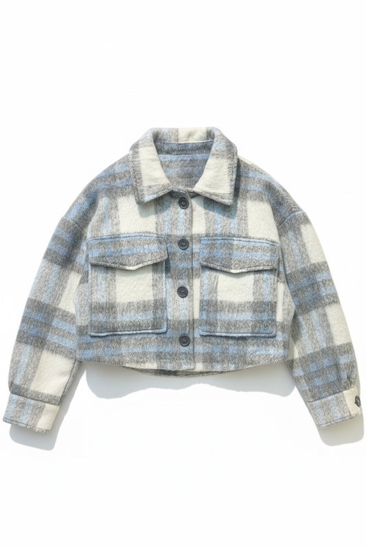 Beige plaid cropped shacket