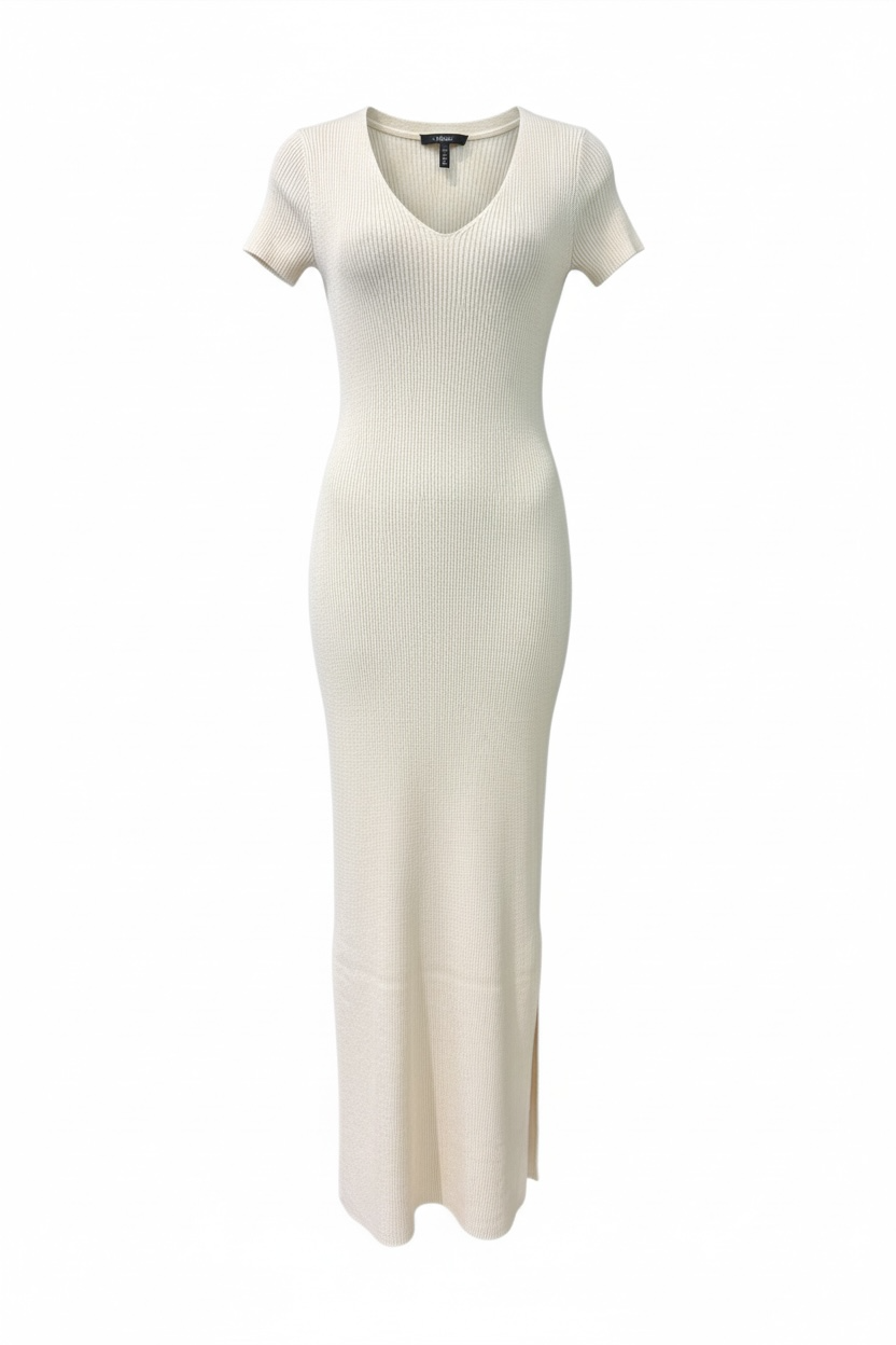 Beige Rib Sweater Dress
