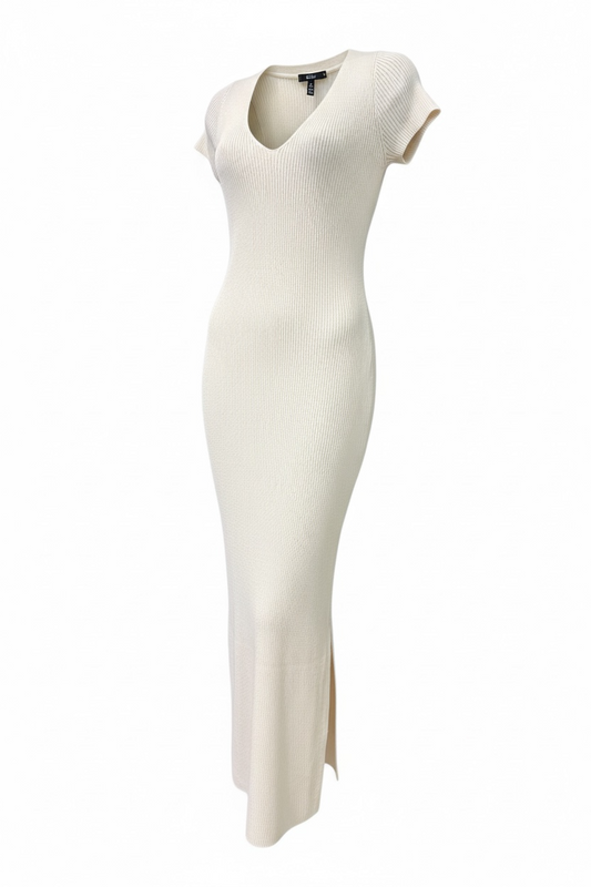 Beige Rib Sweater Dress