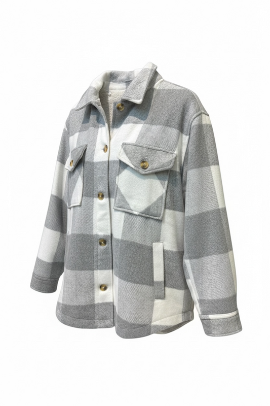 Thick Fur Plaid Button Shacket