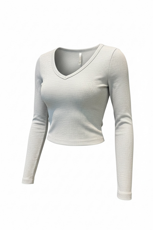 Rib V Neck Crop