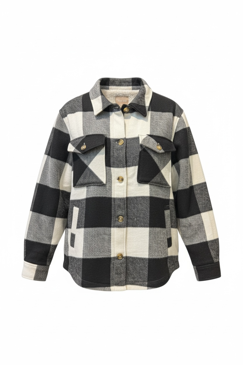Thick Fur Plaid Button Shacket
