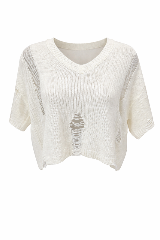 Distressed Knit Crop Shirt