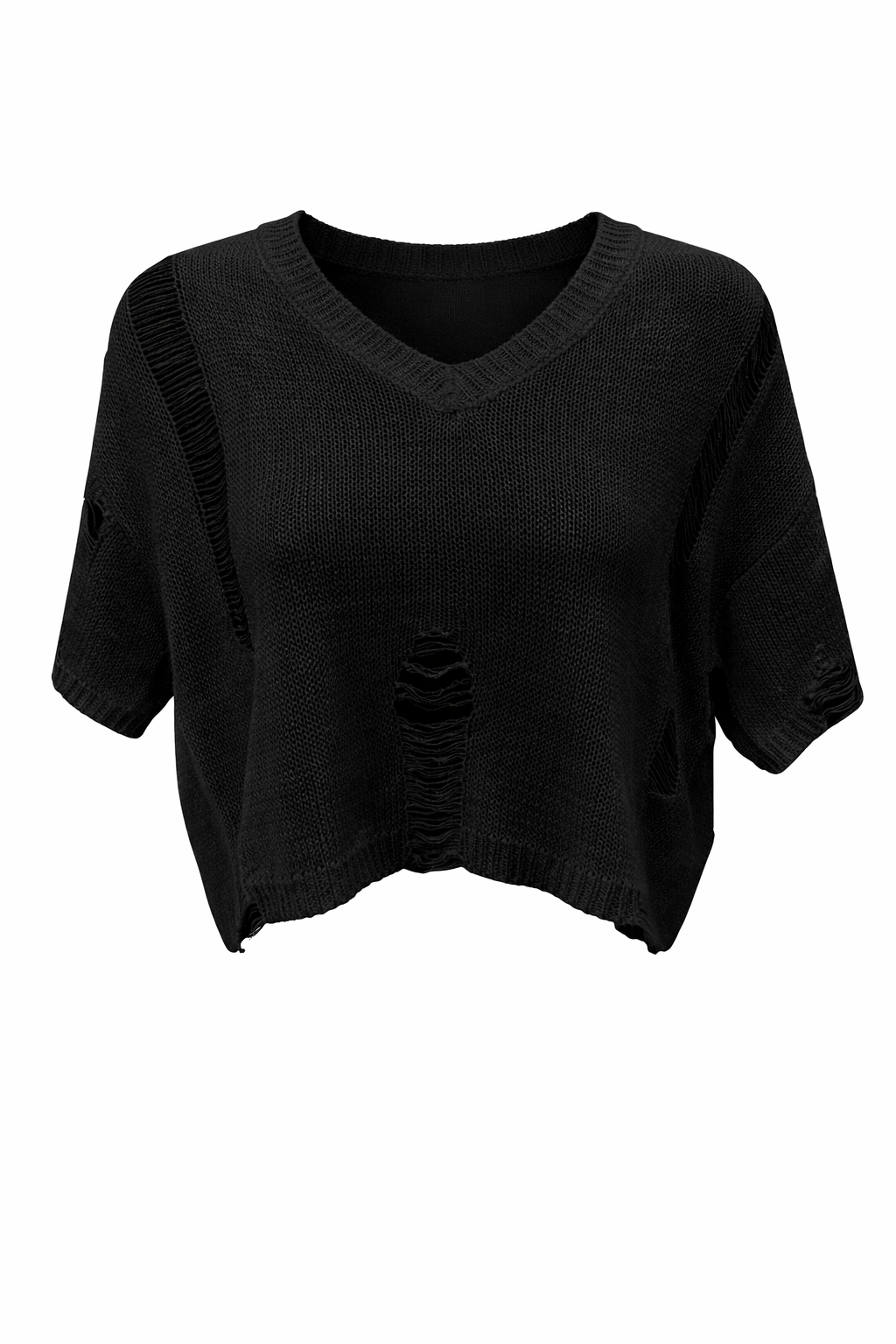 Distressed Knit Crop Shirt