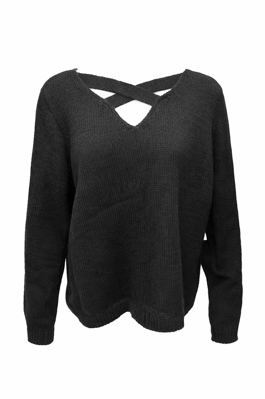 Crossed Neck Knit Sweater
