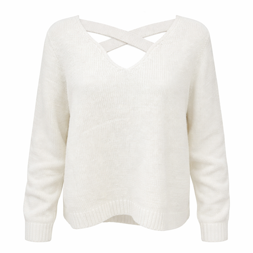 Crossed Neck Knit Sweater