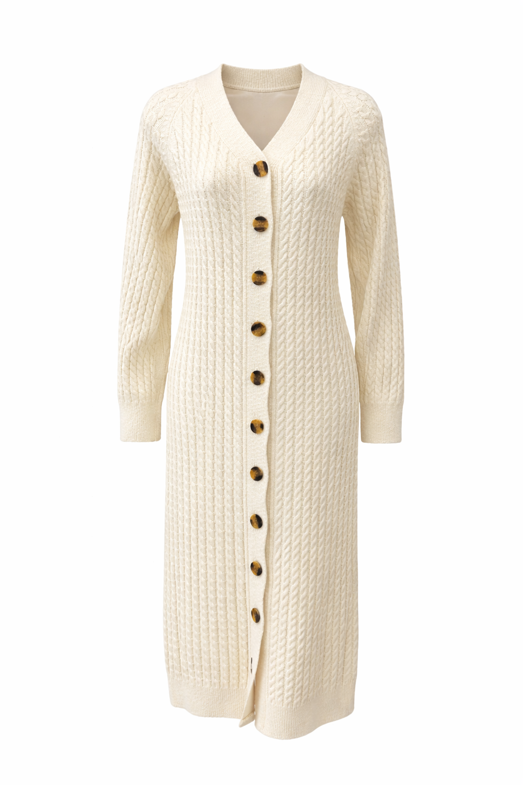 Cable Knit Button Maxi Sweater Dress