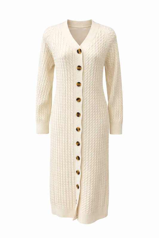 Cable Knit Button Maxi Sweater Dress
