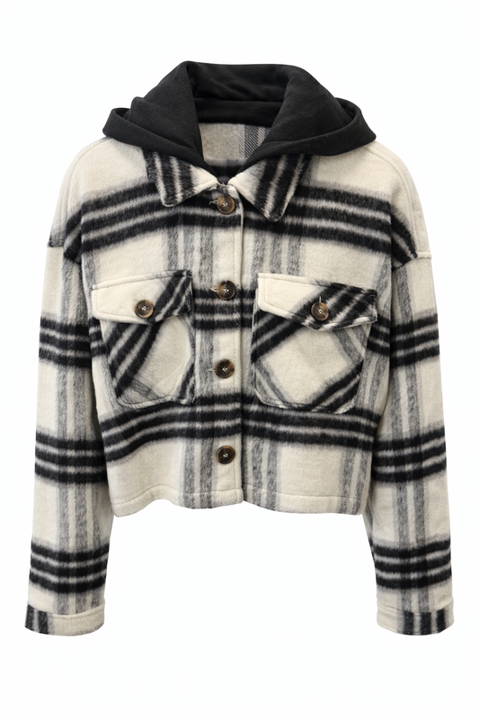 Crop Hooded Plaid Shacket