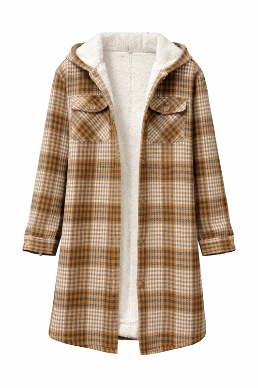 Camel Long Fur Plaid Shacket