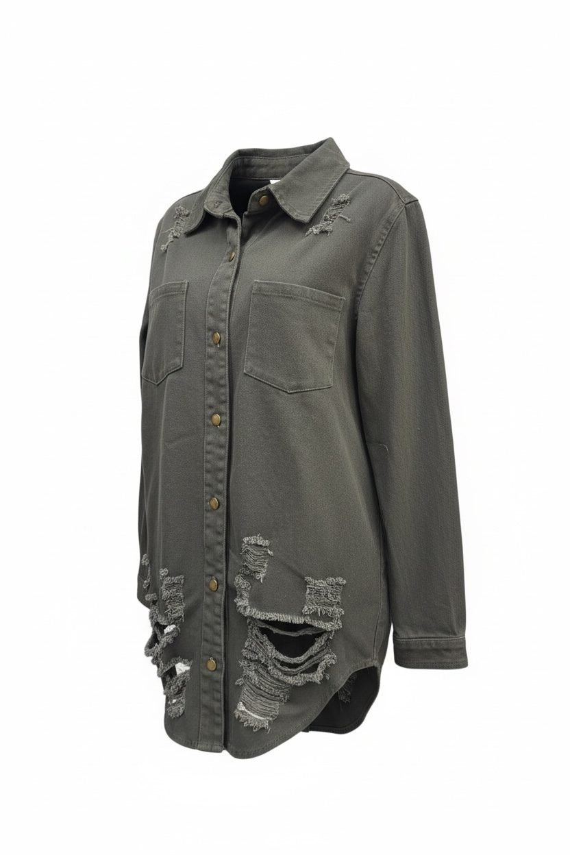 Long Distressed Jean Jacket