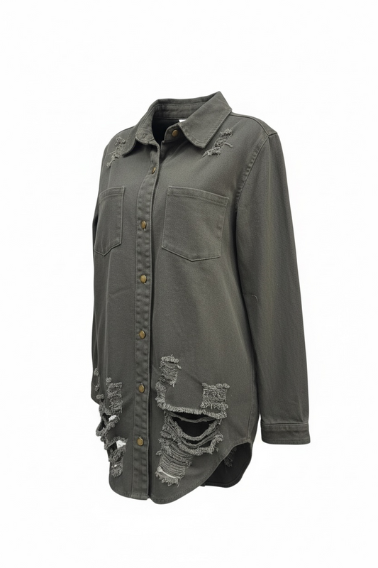 Long Distressed Jean Jacket