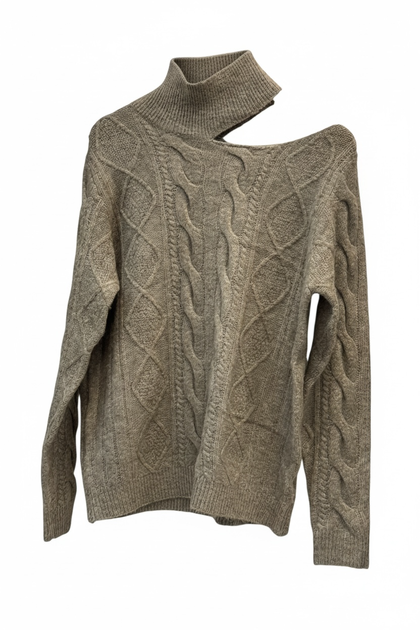 Brown Cable Knit Cut Sweater