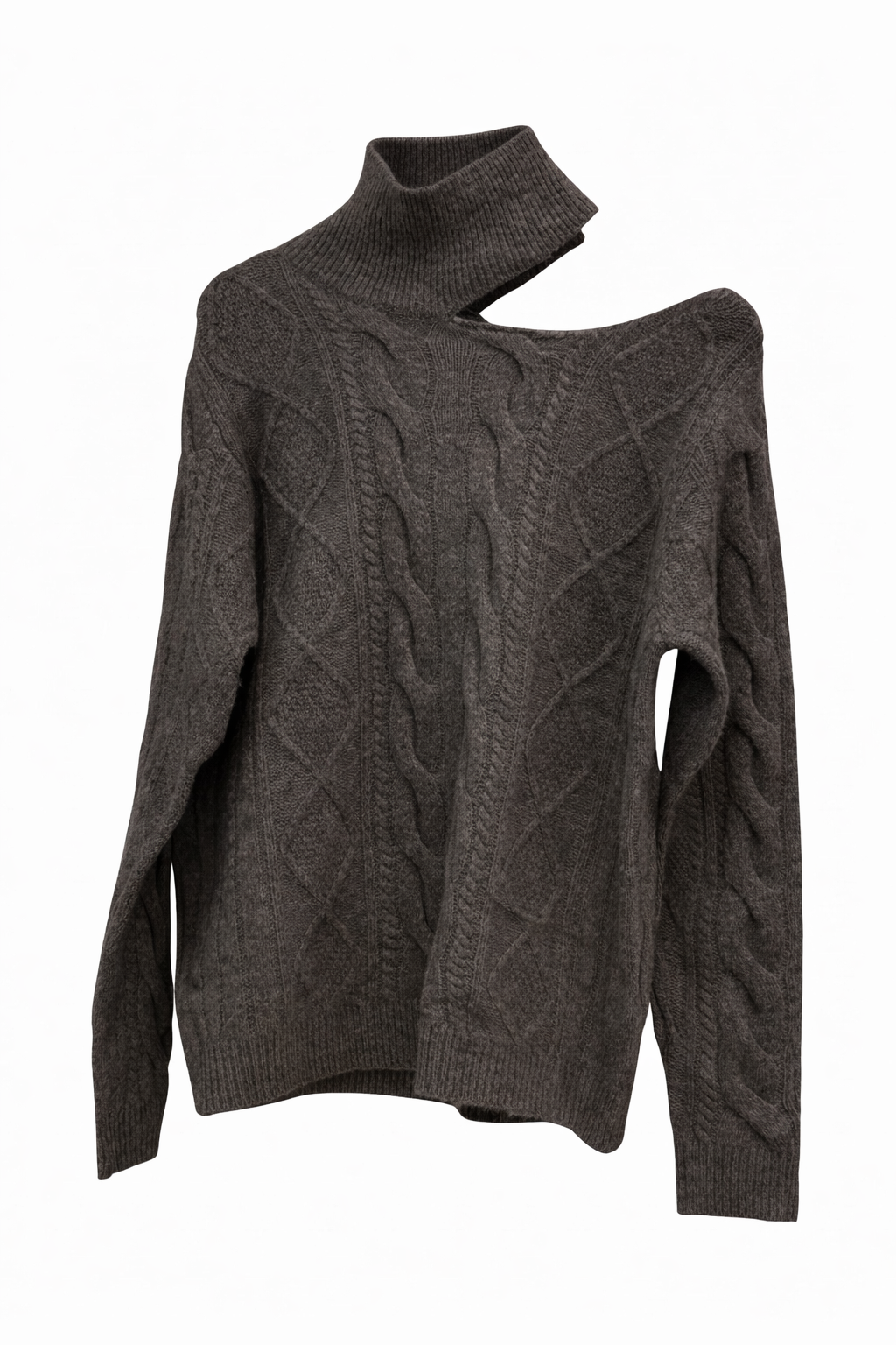 Brown Cable Knit Cut Sweater