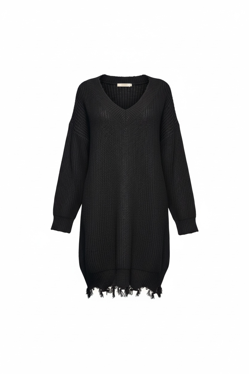 Fringe Knit Sweater Dress