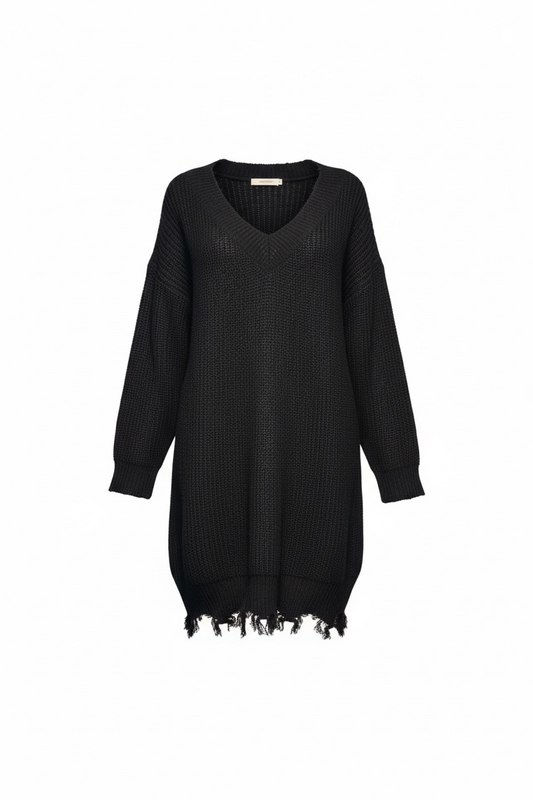 Fringe Knit Sweater Dress