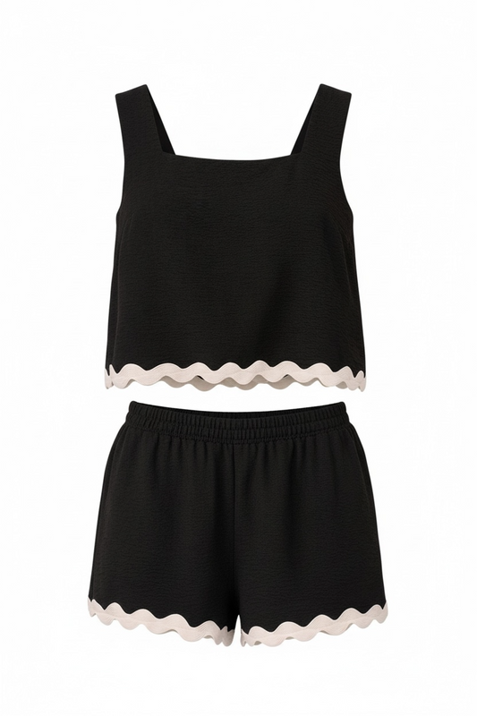 Wavy Hem Shorts Set