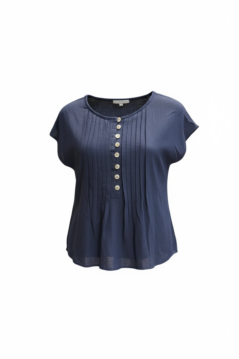 Navy Button Peplum Blouse