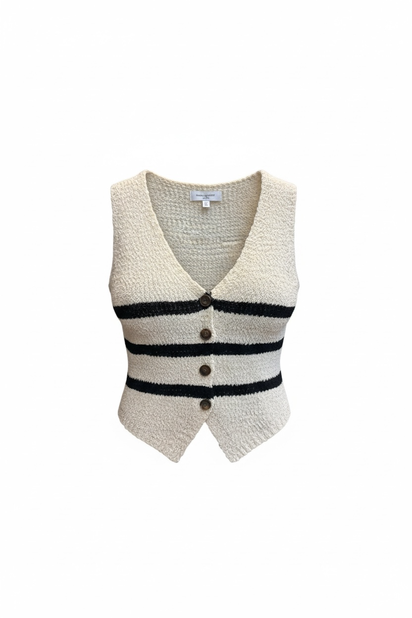 Cream / Black Crochet Button Vest