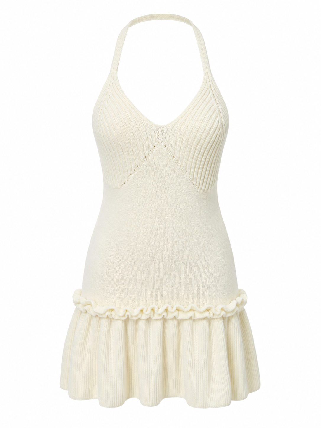 Cream Halter Sweater Dress