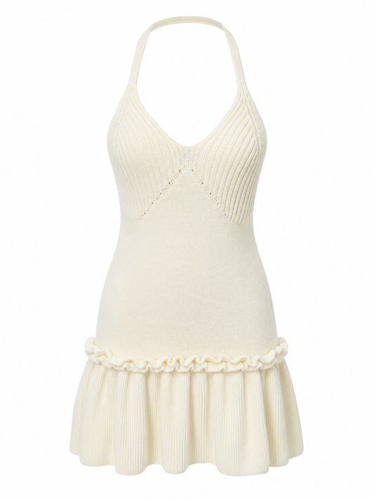 Cream Halter Sweater Dress
