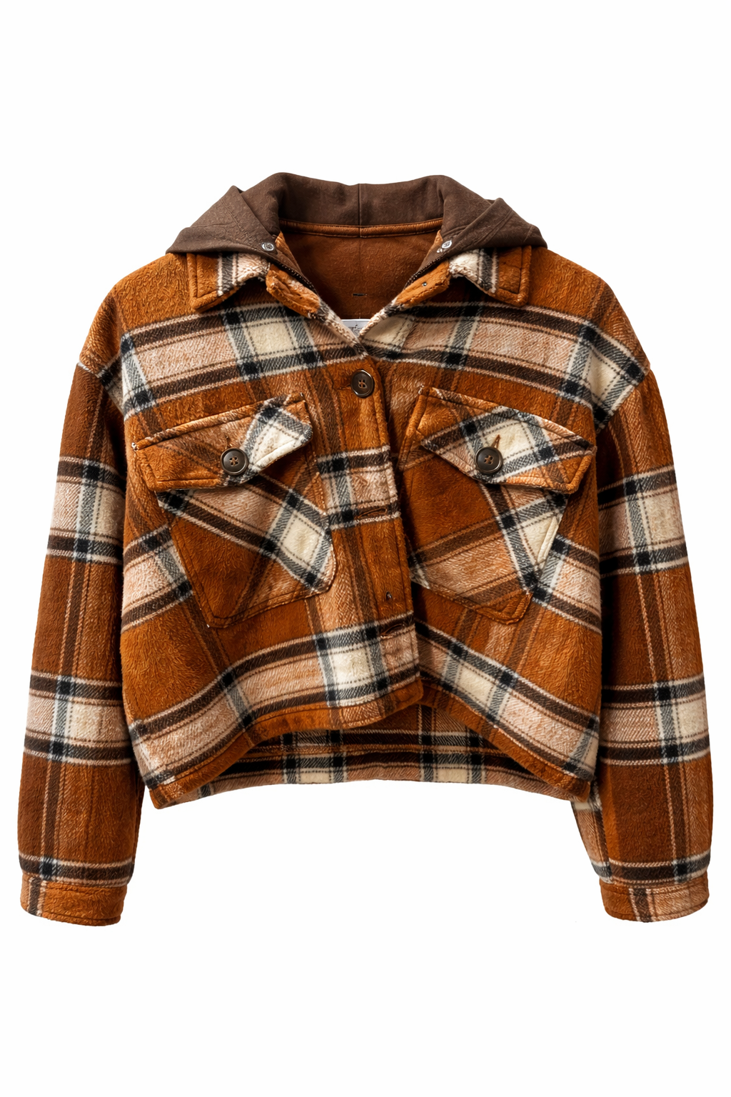 Crop Hooded Plaid Shacket