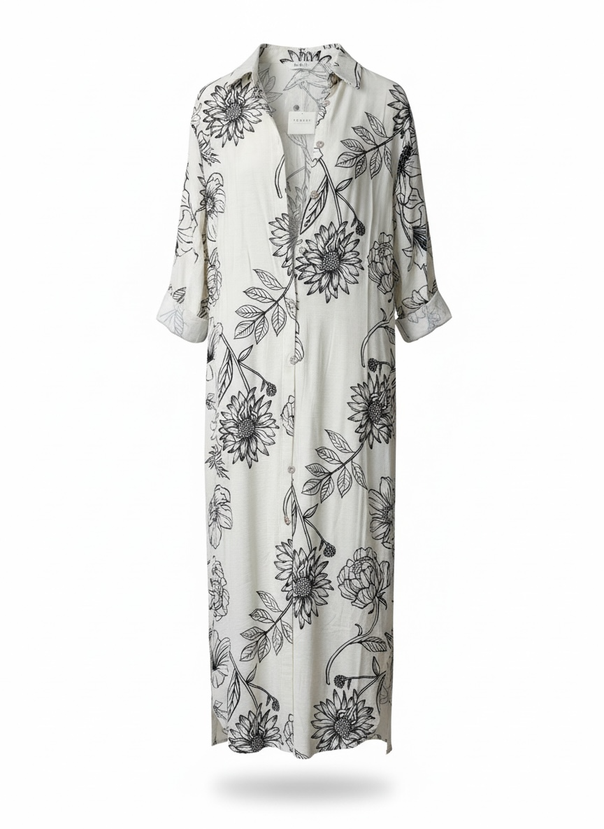 Cream Floral Tunic Maxi Dress