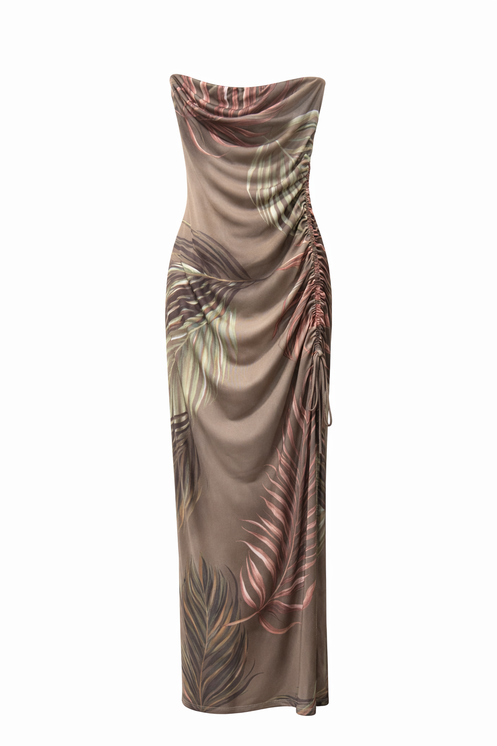 Mesh Tropical Side Scrunch Maxi Dress