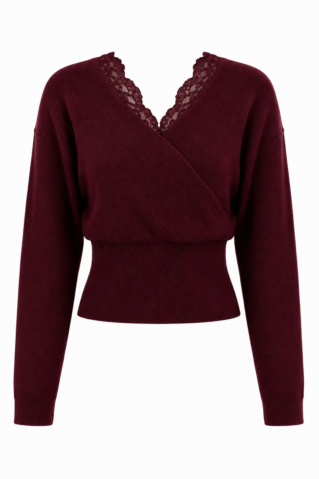 Lace Trim V Neck Knit Sweater