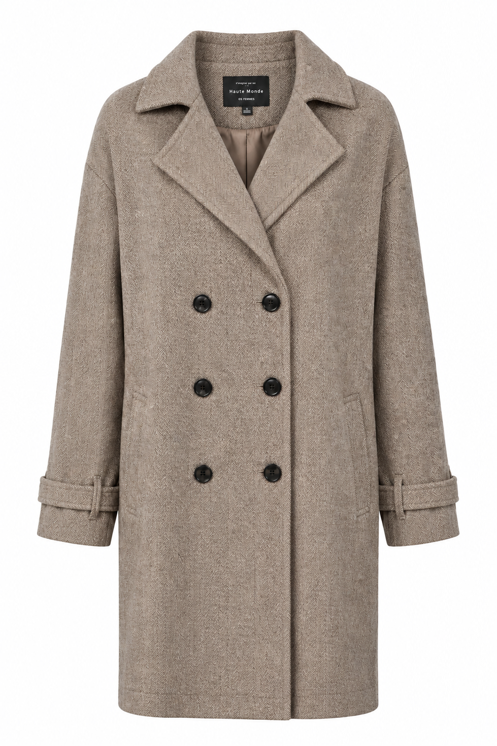 Herringbone Button Adjustable Trench Coat