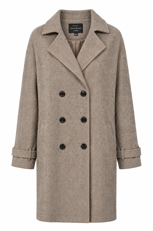 Herringbone Button Adjustable Trench Coat