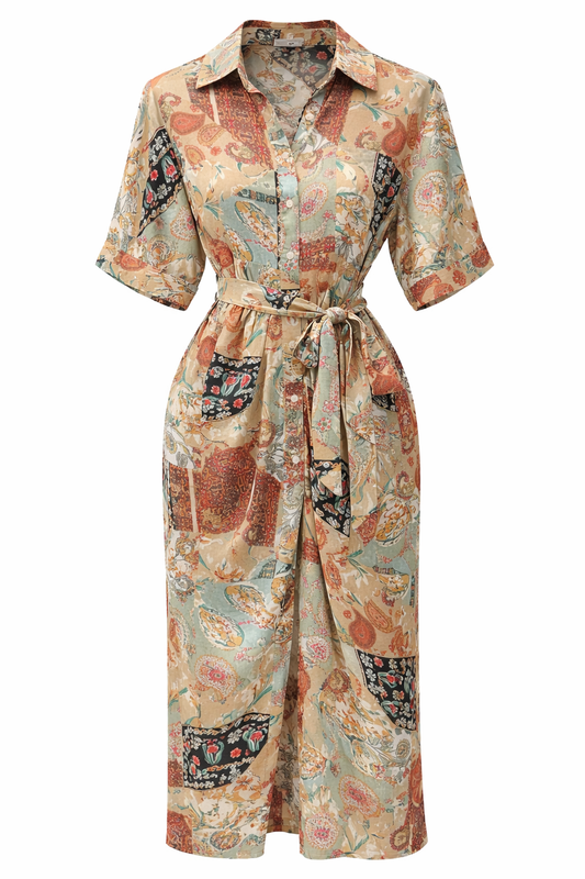 Teal Silk Patchwork Kimono Dress