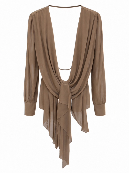 Drape Open Back Long Sleeve Top
