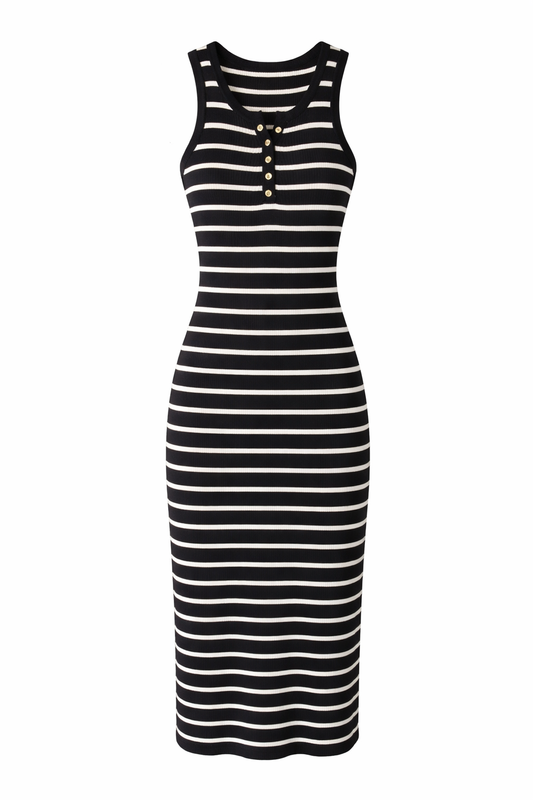 Striped Button Midi Dress