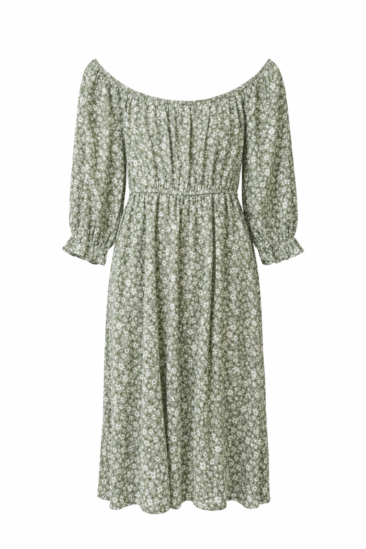 Sage Floral Crepe Dress
