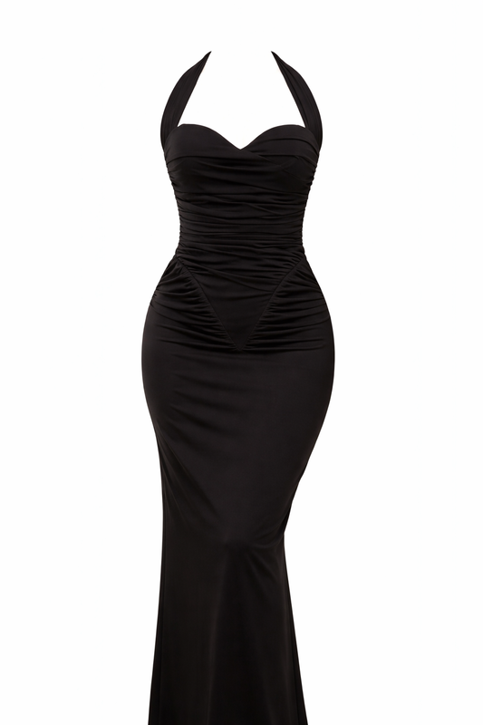 Black Sweetheart Halter Maxi Dress