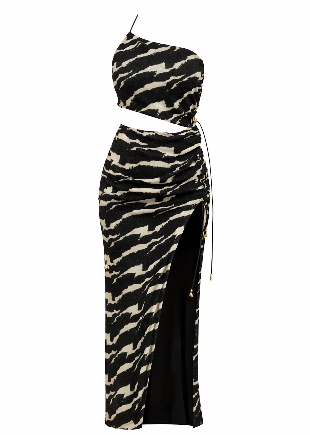 Zebra Print Mesh Glitter Maxi Tie Dress