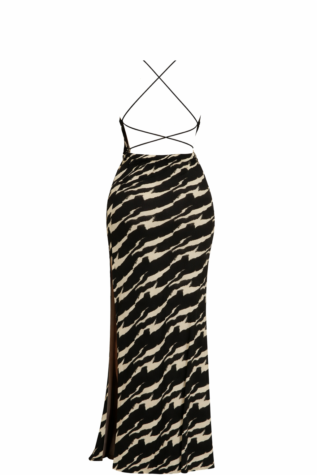 Zebra Print Mesh Glitter Maxi Tie Dress