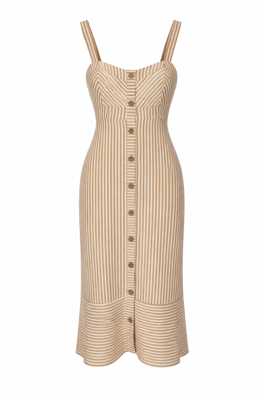 Beige Stripe Button Maxi Dress