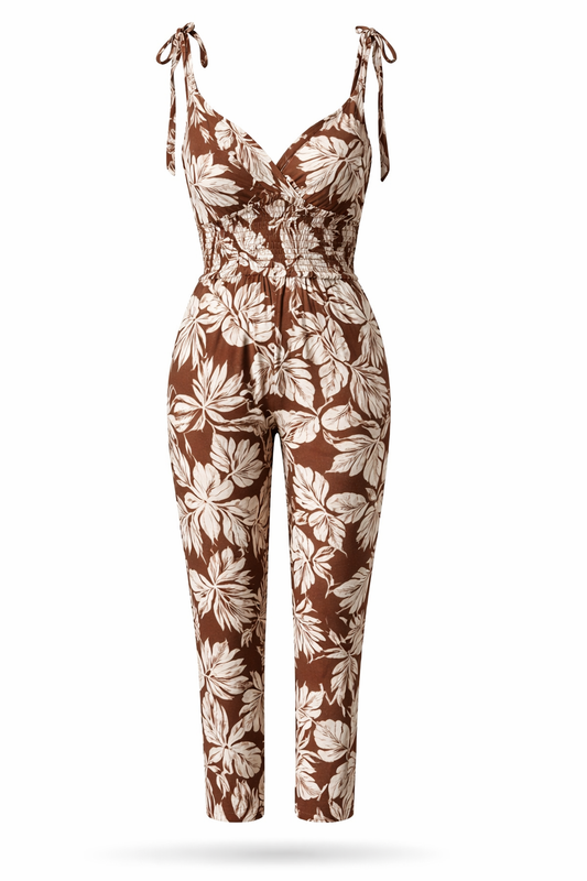 Rust Tropical Print Jumpsuit
