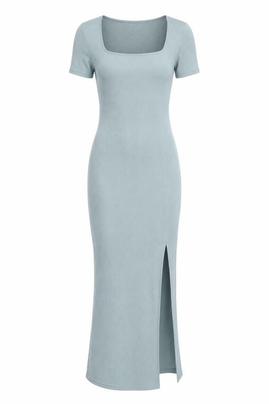 Ribbed Square Neck Maxi Dress