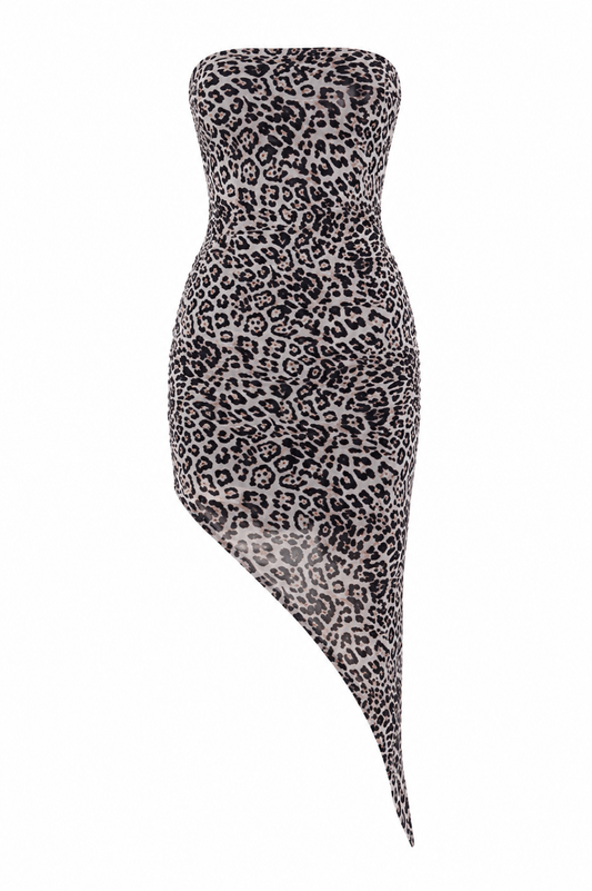 Strapless Leopard Print Midi