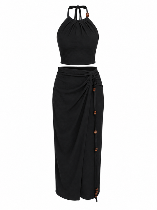 Beaded Crop 2pc Skirt Set